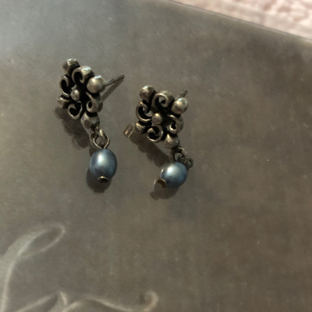 Sterling-Style Blue Pearl Drop Earrings